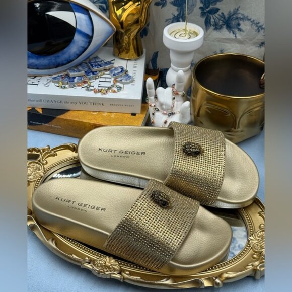 🆕 KURT GEIGER LONDON 🧿 NWOB Meena Eagle Gold Crystal Studded Slide, Sz US 7 - Picture 7 of 14